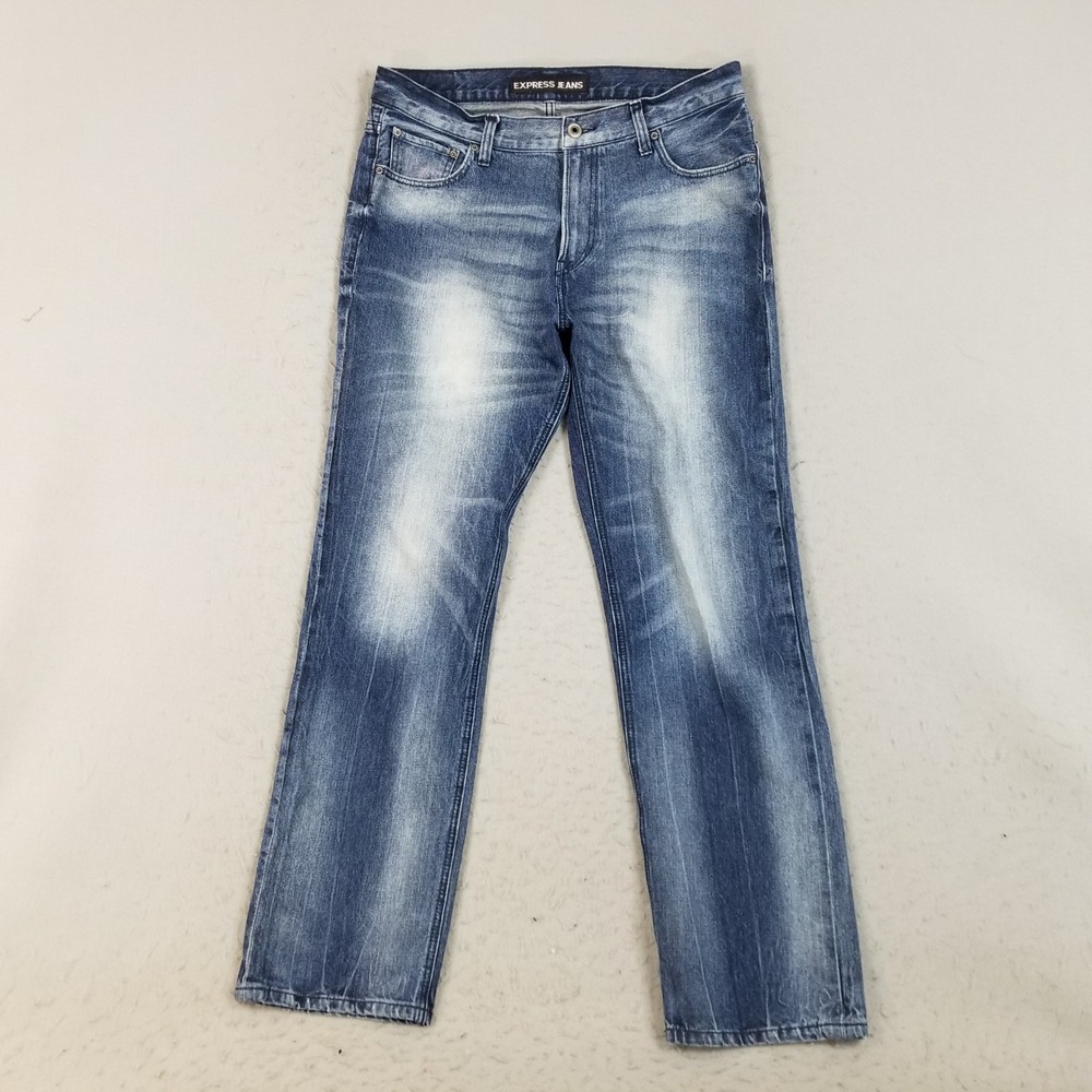 Express Jeans Men 34x34 Blue Blake Straight Leg Loose Fit 100% Cotton Denim